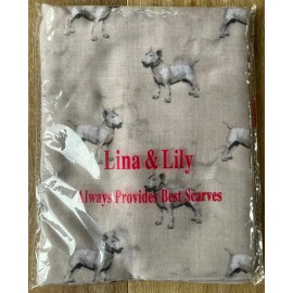 Lina & Lily New Lina & Lily Bull Terrier Print Large Beige Scarf Shawl Bullie 33" x 70"