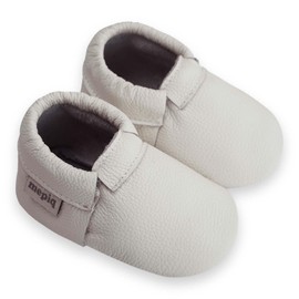 mepiq Toddler Moccasins Baby Shoes with Suede Sole, Soft Leather Anti Slip Crib Walking Baby Shoes Suitable for Indoor First Walking White 6-12Months