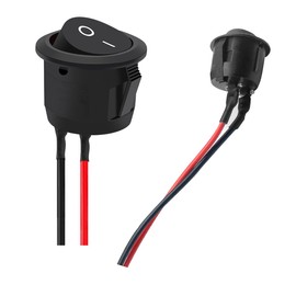 CGEAMDY Round Rocker Switch, Round Rocker Switch On/Off Rocker Switch with Wire 2 Pins Rocker Switches 10A/125V, 6A/250V Switch for Car Boat Truck Jeep Off Road (Black)