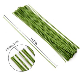 200 Counts Floral Wire 14 Gauge 40CM x 2MM (Inner Wire 18 Gauge) Stem Wire for DIY Floral Arrangements and Decorations