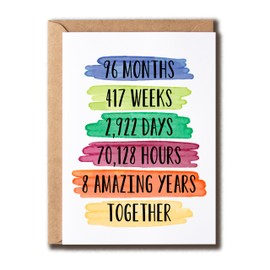 KoKi9xxGifts 96 Months Anniversary Card - 8 Amazing Years Greeting - 8Th Wedding Keepsake - Love Anniversary - Sweet Card For Wife - Husband