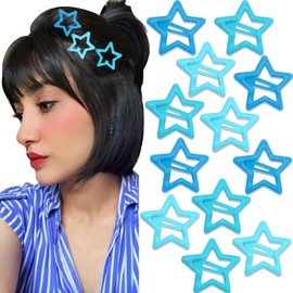 NAISKA Blue Star Hair Clips Non Slip Snap Barrettes Cute Accessories for Girls Women Hair Decoration (12PCS)