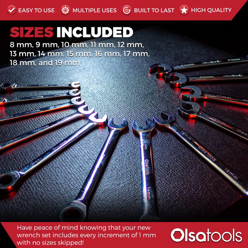 Olsa Tools Ratcheting Wrench Sets (Metric 12pc) - 6-Point Box