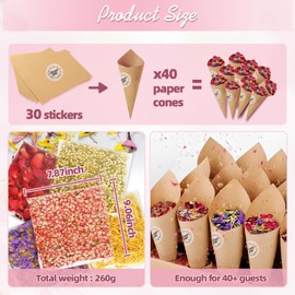 Natural Wedding Confetti, 40+ Cups (250 g) 5 Mixed Petals Confetti Wedding with Rose Petals, Jasmine Petals, Biodegradable Dried Petals, for Flower Girl and Bride