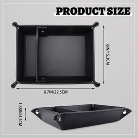 Diakey Leather Valet Tray for Men, 2 Compartments Key Tray Nightstand Organizer Vanity Tray Bedside Caddy Entryway Table Catchall Tray for Wallet, Watch, Phone, Coin, Jewelry, Black