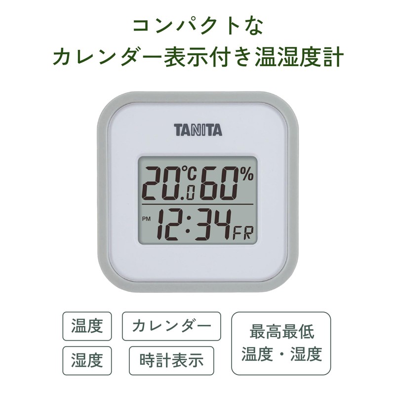 Tanita TT-558 GY Digital Thermometer/Hygrometer Clock, Calendar, Temperature, Humidity, Wall