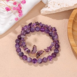 Youzealou Healing Bracelets for Women,Crystals and Healing Stones,Healing Crystals,Butterfly Charm，Anxiety Relief Items,Beaded Bracelets For Women (purple)