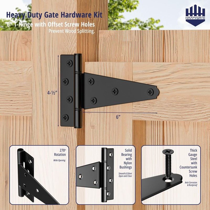 HAPPYGATE Fence Gate Hardware Kit, Heavy Duty Gate Kit for