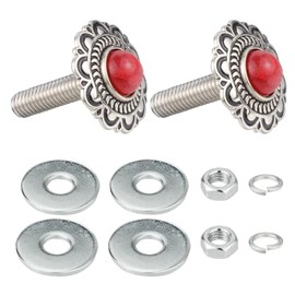 Arenbel Red Core Flower Shape License Plate Frame Screws Nuts 2Pcs Car Tag Bolts Fasteners Embedded Red Core Kit Fit Vehicles Motorcycle Trucks SUV