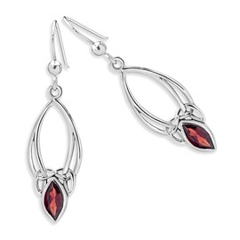 DTPSilver - Women's Hook Earrings 925 Sterling Silver - Celtic Trinity Knot - Celtic Collection - Various Natural Gemstones Available, Sterling Silver, Garnet