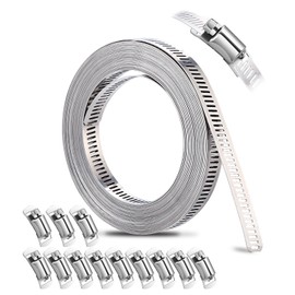 5 m Hose Clamps Stainless Steel Endless, Made of 304 Stainless Steel, with 12 Screw Clamps, Adjustable Hose Clamp Set, for Water Pipe, Tank, Gas Pipe, Cooler, Automotive Tubing
