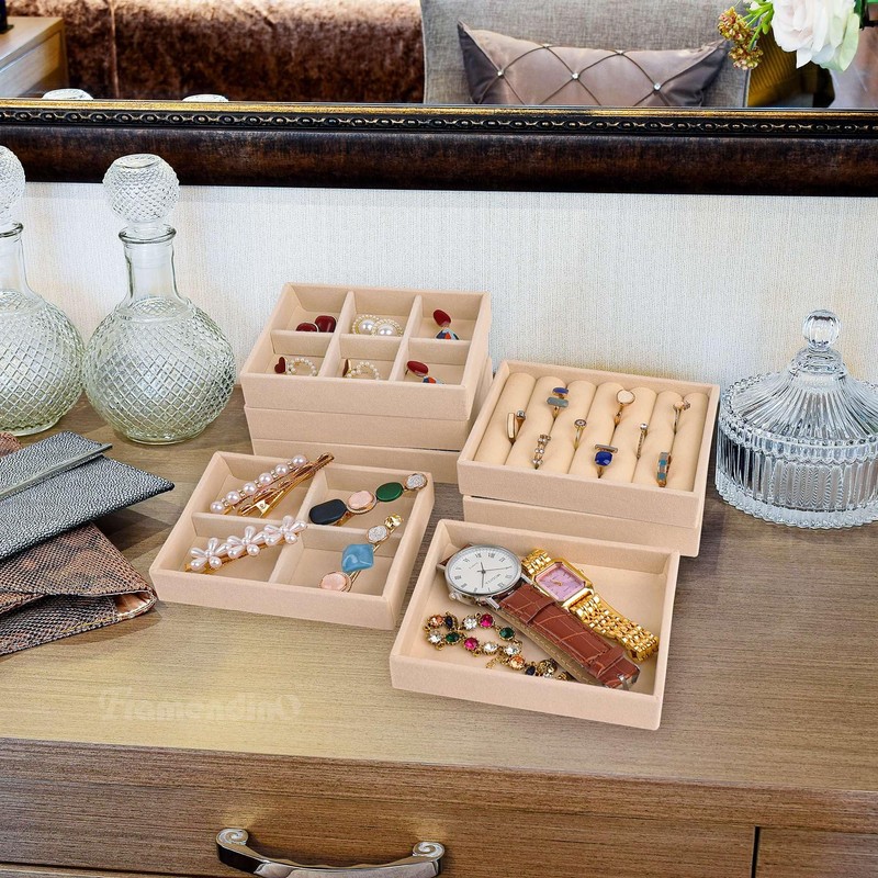 Framendino, 9 Pack Small Jewelry Tray Bulk Stackable Velvet Organizer