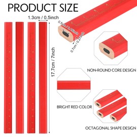 Lincia 300 Pcs Carpenter Pencils 7 Inch Octagonal Flat Carpenter Marking Pencils Hard Black Construction Pencils Contractor Pencils for Woodworking Marking and Concrete Marking (Red)