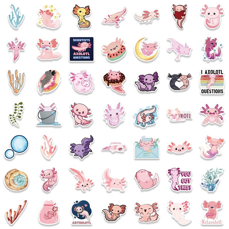 RGBEE Sticker Set of 100 Cute Axolotl Stickers Graffiti Decal