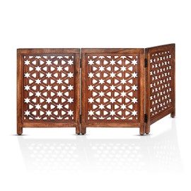 Decorative Wooden Pet Gate, Dog Fence, Cat Gate, Foldable, Adjustable, Portable, Extra-Wide, Wooden Dog Barrier, Free-Standing Puppy Gate 3 Panels for Indoor, Doorways, Stairs-24x54 Inch Burnt Antique