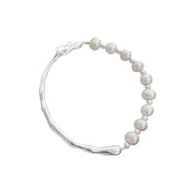 14K Gold Plated Bracelets for Women Trendy Gorgeous Pearl Baroque Bracelet Stack Hand Chain Boho Jewelry Vintage/Luxury 925 Sterling Silver Hand Jewelries Anniversary Birthday Gift for Mom Wife, One