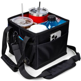 Savvy Lyfe Reusable Drink Carrier with Handle – 4 Cup Insulated Portable Cup Holder with Shoulder Strap – Leakproof, Foldable, Adjustable Dividers Caddy Tray, Water Bottle Holder, Bag for Delivery