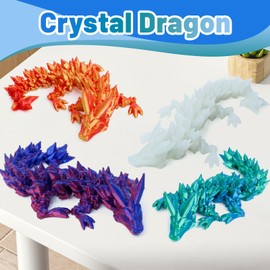 4 Pack 3D Printed Dragon Egg Small, Easter Eggs with Dragon Inside, Articulated Crystal Dragon Fidget Toy, Easter Basket Stuffers(Blue+red+Green+Glow)
