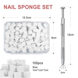 Qufiiry 100 PCS Nail Sponges for Ombré, Nail Art Tools Sponge Brush, Nail Art Sponge with 1 Metal Grabber Nail Brushes Storage and Box for Nail Art Design Manicure Diy