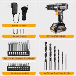 DeKo Cordless Drill 20V Electric Power Drill Set Tool Drills Cordless Set Battery and