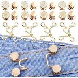 Walquicks Juego de 4 Botones de Cintura sin Tachuelas Para Pantalones Vaqueros Desmontables Retráctil Vaqueros Botón Instant Buttons Tensor de Cintura de Pantalones, Extensor de Botón(Dorado)