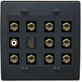 RiteAV 5.1 Speaker and 1 Port HD RCA Wall Plate 10 Banana Flat 2 Gang Black