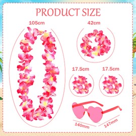 DAVBNM 2 Set Hawaiian Leis, Flower Garland, Flower Necklace, Headband Garland Hand Garlands Heart Sunglasses, for Themed Tropical Party Decorations Adults Kids