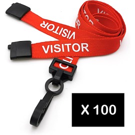 PCL Media ltd Red Visitor Lanyards for ID Card Holders (Pack of 100) Comes with Safety Breakaway & Durable Plastic J Clip – Ideal for Office, School, Events, and Conferences