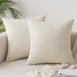 SLOZZI Set of 2 Corduroy Cushion Covers, Beige, 40 x 40 cm, Sofa Cushion Cover, Decorative Cushion Cover, Couch Cushion Cover, Soft, for Sofas, Bedroom, Living Room, Balcony