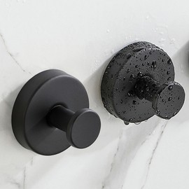 2PCS Gancho Ventosa de Acero Inoxidable, Gancho de Ventosa para Baño Impermeable, Gancho Reutilizable, Adecuado para Cocina, Sala de Estar, Baño (Negro-2)