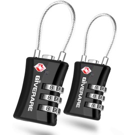 2 Pack TSA Approved Luggage Locks, Cable Suitcase Travel Lock Alloy, Set Your Own Combination Metal Zipper Padlock, 3-Digit Long Shackle Padlocks for Gym Locker, Golf Bag, Case Anti Theft-Black