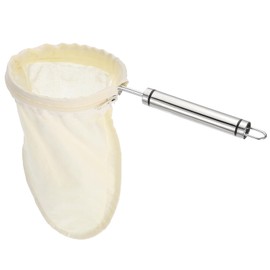 sourcing map 1 Pcs Cloth Coffee Filter Bags, Coffee Sock Filter, Reusable Coffee Strainer with Stainless Steel Handle, Small, Yellow