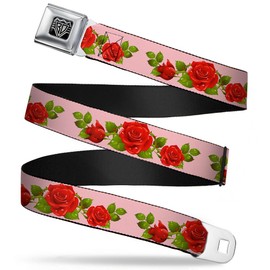 Buckle-Down Seatbelt Belt - Rose Trio/Leaves Pink - 1.5" Wide - 24-38 Inches in Length