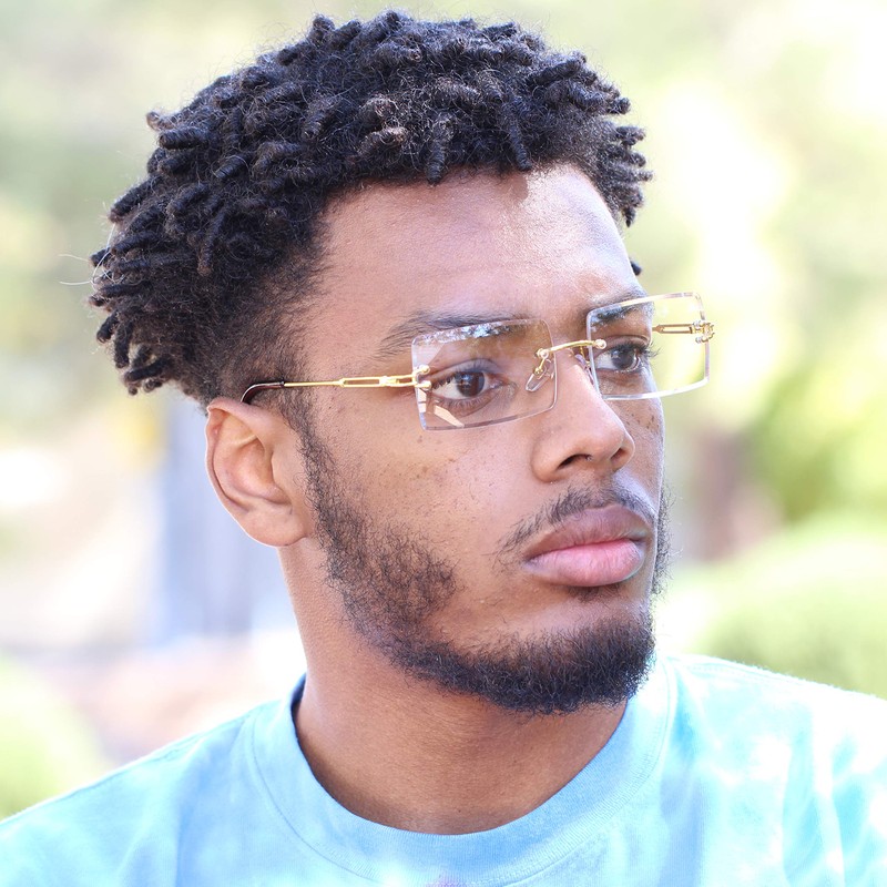 Elite Slim Rimless Rectangular Metal & Wood Art Aviator Sunglasses