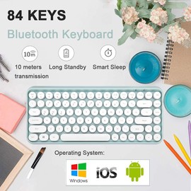 FELICON Wireless Bluetooth Keyboard Mini Portable 84-Key Keyboard Compatible with Android, Windows, PC, Tablet-Dark, Perfer for Home and Office Keyboards (308i-green)