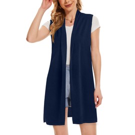 Moss Rose - Chaleco largo de punto para mujer, casual, sin mangas, con parte delantera abierta, drapeada, chaleco plumero (disponible en tallas grandes), marino, S