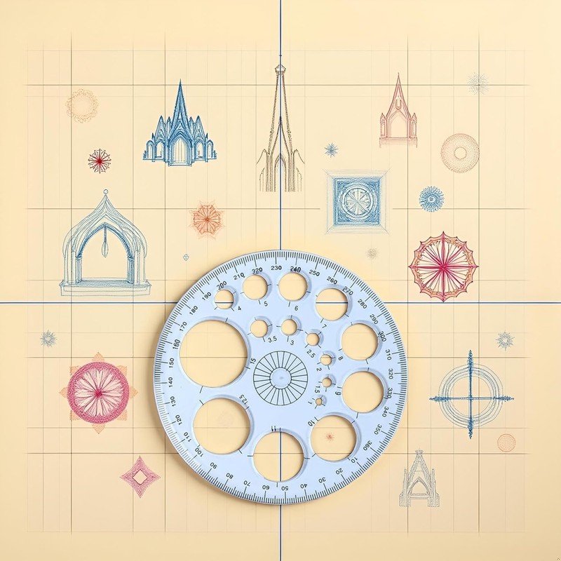 White Round Protractor 360 Degree, Plastic Full Circle Template, 16