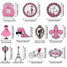 30 Pieces Paris Party Decorations, Pink Paris Party Hanging Swirl Ooh La La Eiffel Tower Sign Foil Ceiling Streamers Decor for Paris Birthday Theme Party Girl Party Baby Shower Supplies