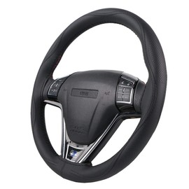 O SHI CAR 15 Inch 3D Universal Artificial Leather Steering Wheel Cover Stitch On Wrap with Needle & Thread Non-Slip Black