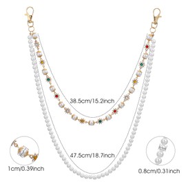 Layered Wallet Pants Chain for Men & Women, Exquisite Rhinestone Flower & Pearl Pocket Chain, Punk Fashion Streetwear Jeans Accessory, Trendy Keychain Jewelry for Clothing and Gift