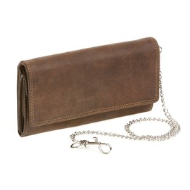 LEAS Bikerbörse Langbörse mit Chrom-Kette im Vintage-Stil MCL in Echt-Leder, braun Chain-Series