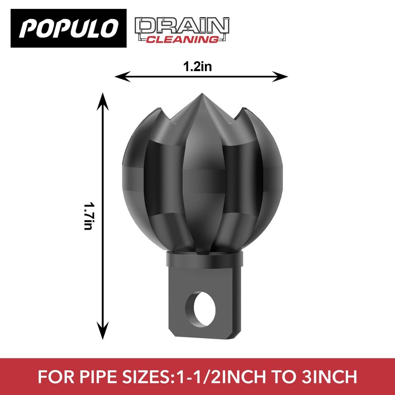 POPULO Drain Snake Attachment–Multi-Functional Cutter 1.2 Inch Diameter,Fits 1.5-3 Inch