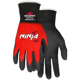 MCR Safety Ninja BNF N96970XL Work Gloves, 18 Gauge NylonSpandex Shell, Breathable Nitrile Foam(BNF) Coated Palm & Fingertips, X-Large, Black/Red