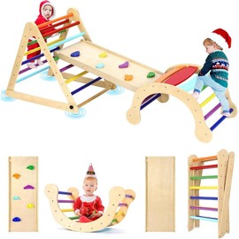 YOLEO Pikler Triangle Set, FSC-Comply 7 in 1 Large Pikler Triangle Climbing Set with Various Combinations, Wooden Montessori Climbing Toys for Toddlers 1-3 Inside, Toddler Playground Indoor Jungle Gym - Color: Natural Advanced 3 Pieces Climber Slide Arch