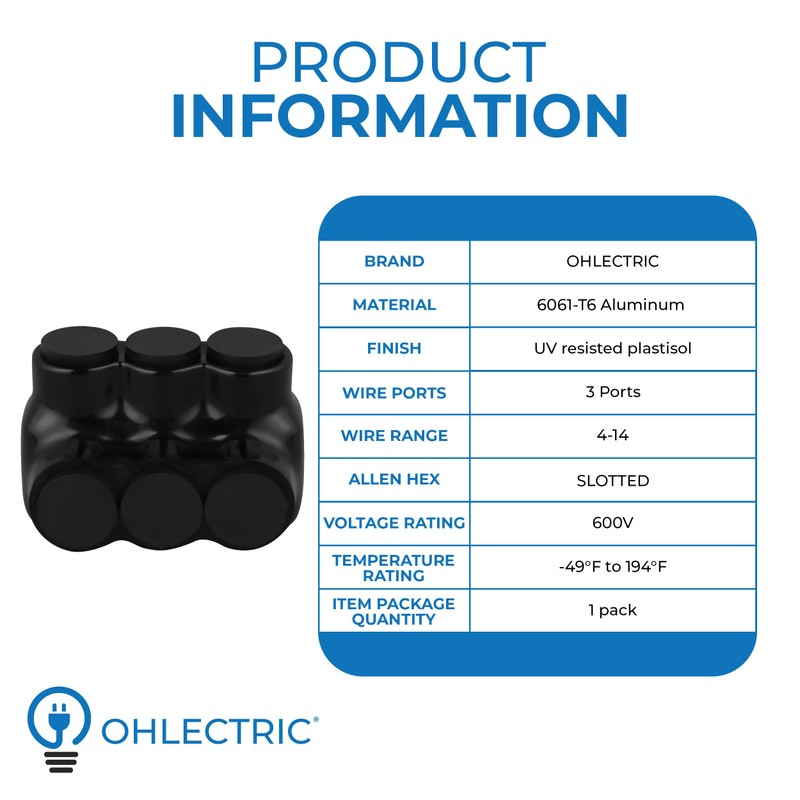 OHLECTRIC Insulated Wire Connector 3 Port Single Side Entry for