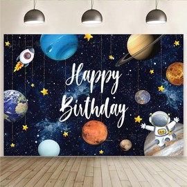 YQWIN Space Backdrop Outer Space Party Decorations Space Birthday Backdrop Space Happy Birthday Backdrop Banner Astronaut Rocket Backdrop Galaxy Planet Photo Booth Backdrop for Space Birthday Party