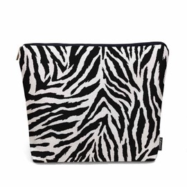 Kalygon Woman Zebra Print Makeup Bag - Black & White Travel Cosmetic Organizer Pouch for Ladies