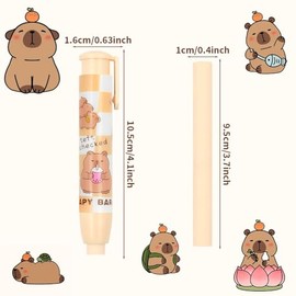 Capybara - Borradores retráctiles, 6 piezas de goma linda, borrador de goma a presión, borradores de lápiz lindos borradores para niños, niñas, estudiantes, amantes de Capybara, oficina, suministros