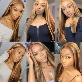 Honey Blonde Bundles P27/30 Straight Human Hair Highlight Light Brown Bundles Human Hair Healthy and Soft Remy Hair Extensions 18 20 22 inch