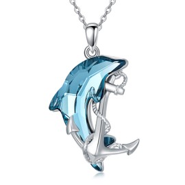 TOUPOP Dolphin Necklace with Anchor 925 Sterling Silver Beach Themes Dolphin Jewelry Gifts for Women Mom Girlfriend Birthday Anniversary Christmas